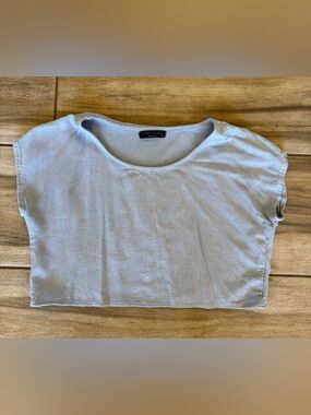 Final Touch Light Blue Scoop Neck Short Sleeve Crop Top S